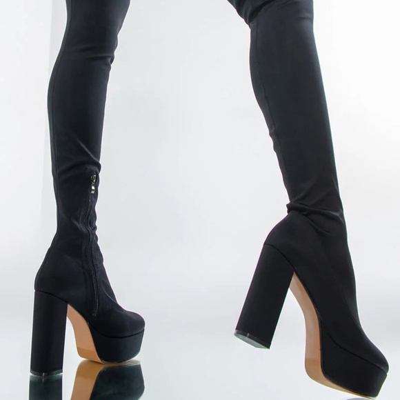 AZALEA WANG - BLACK THIGH HIGH BOOTS- SIZE 9/10 - Picture 1 of 9